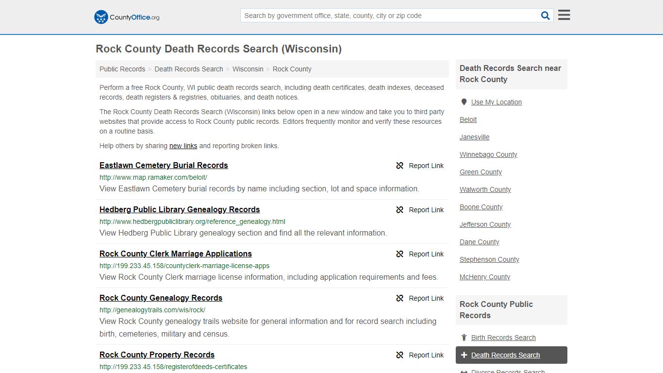 Rock County Death Records Search (Wisconsin) - County Office