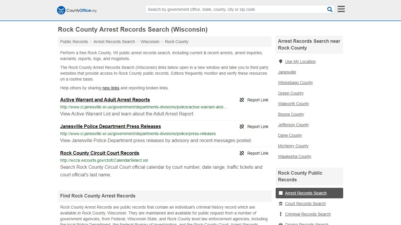 Rock County Arrest Records Search (Wisconsin) - County Office